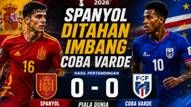 "Pemain Cabo Verde merayakan hasil imbang melawan Spanyol pada pertandingan Piala Dunia FIFA, kejutan besar dari negara kecil berpenduduk kurang dari 500 ribu jiwa."