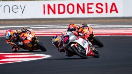 Veda Pratama saat berlaga di Moto3 GP Indonesia 2026 di Sirkuit Mandalika
